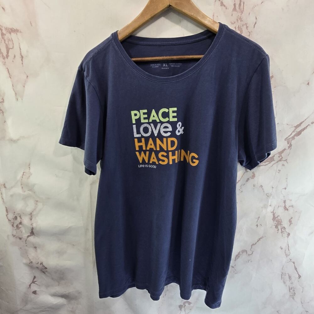 Life Is Good T Shirt Womens XL Blue Crusher Crew Tee Hand Washing Nurse Doctor